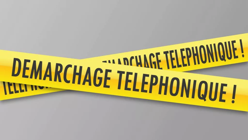 Ruban indiquant « Démarchage téléphonique » barré pour signaler la Liste « Ne m’appelez plus ».