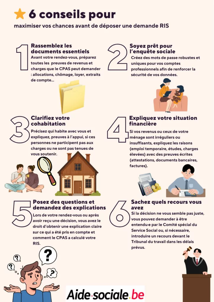 6 conseils pour maximiser ses chances avant la demande de Revenu d'Intégration Sociale (RIS).