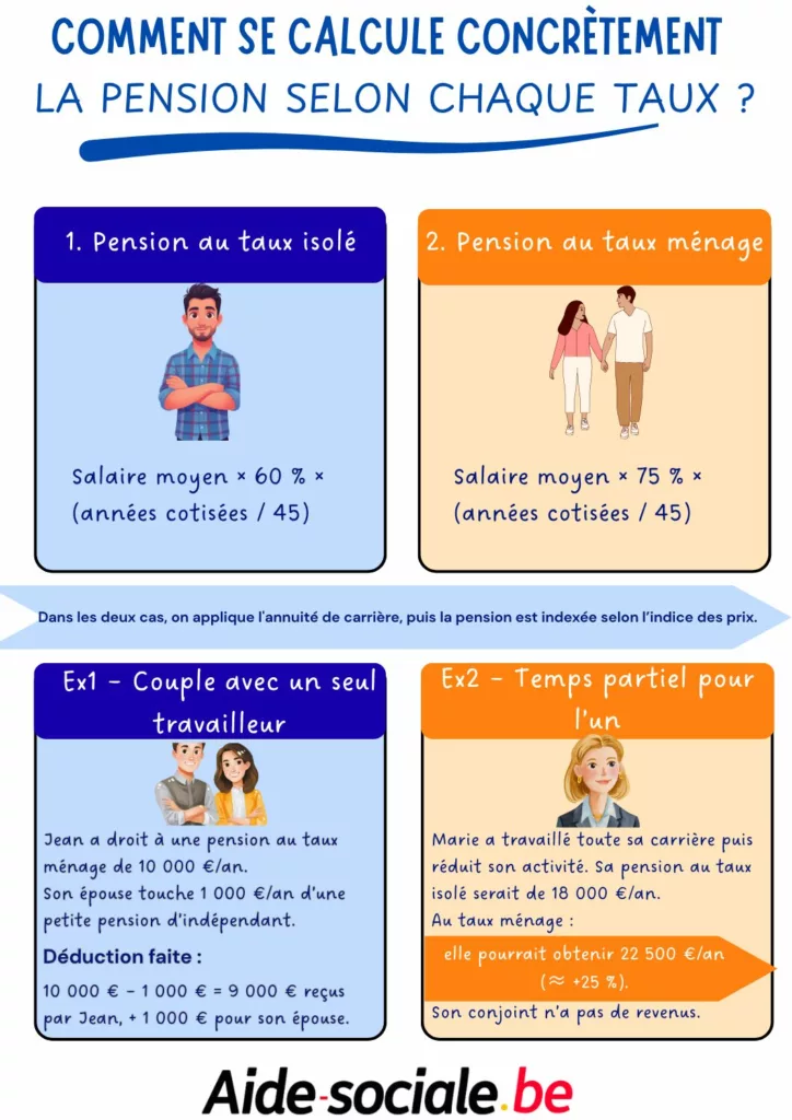 Pension de retraite au taux isolé et ménage, avec taux ménage pour conjoint à temps partiel avec revenus limités.